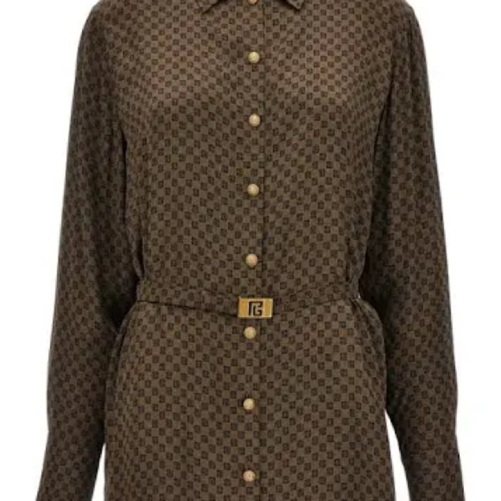 Balmain Mini Monogram Printed Satin Shirt size 36